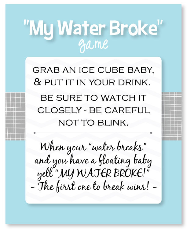 Easy Baby Shower Games With Free Printables! My Water Broke and more!