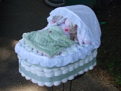 Baby Diaper Cake Directions on Shabby Chic Bassinet Diaper Cake