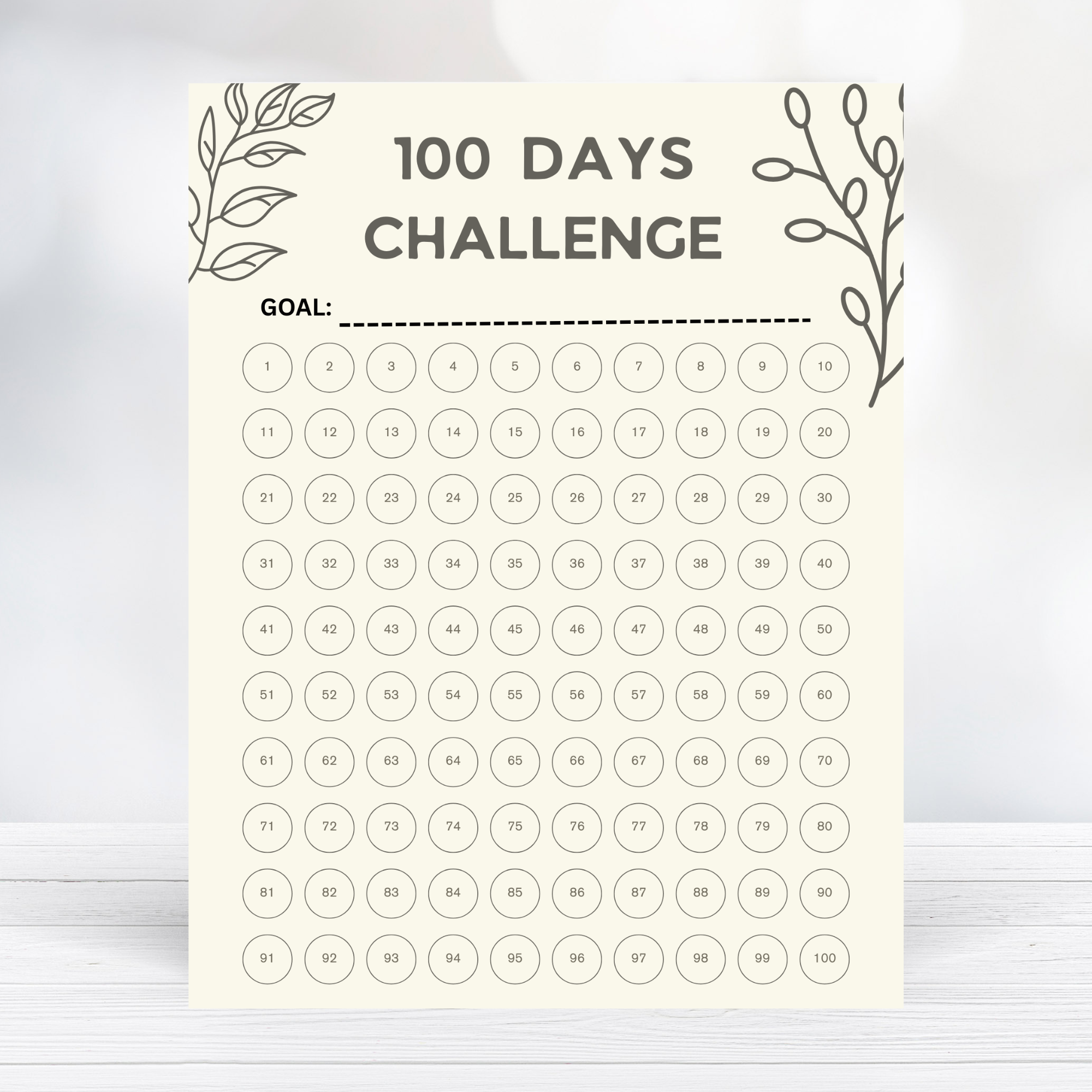 Free Printable 100 Days Challenge