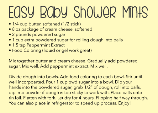 Printable Baby Shower Mints Recipe Card Printable Baby Shower Mints Recipe Card