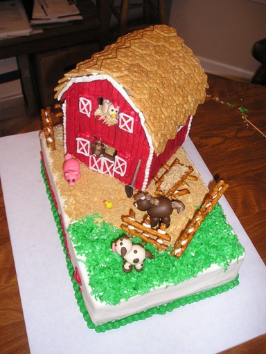 Farm animal barn baby shower cake picture