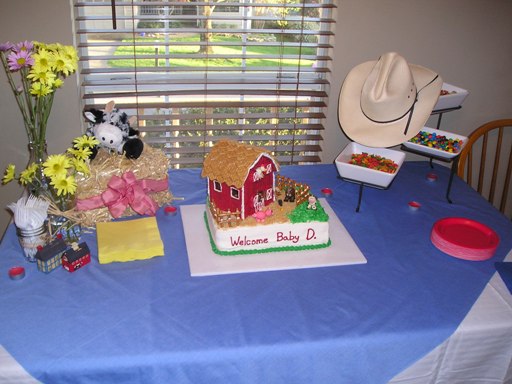 Farm animal barn baby shower cake picture