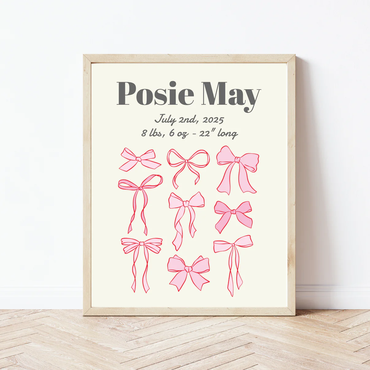 Coquette bow baby stats sign