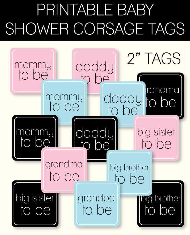 printable baby shower corsage tags banner