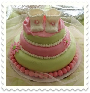pink and mint green baby bootie cake picture