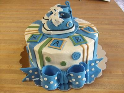 image of blue converse baby shower cake