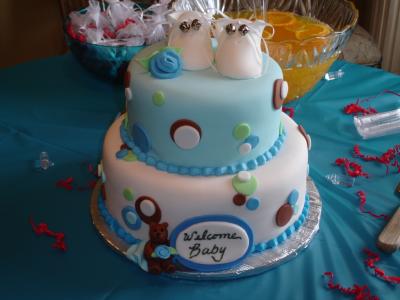 picture of blue polka dot baby shower cake