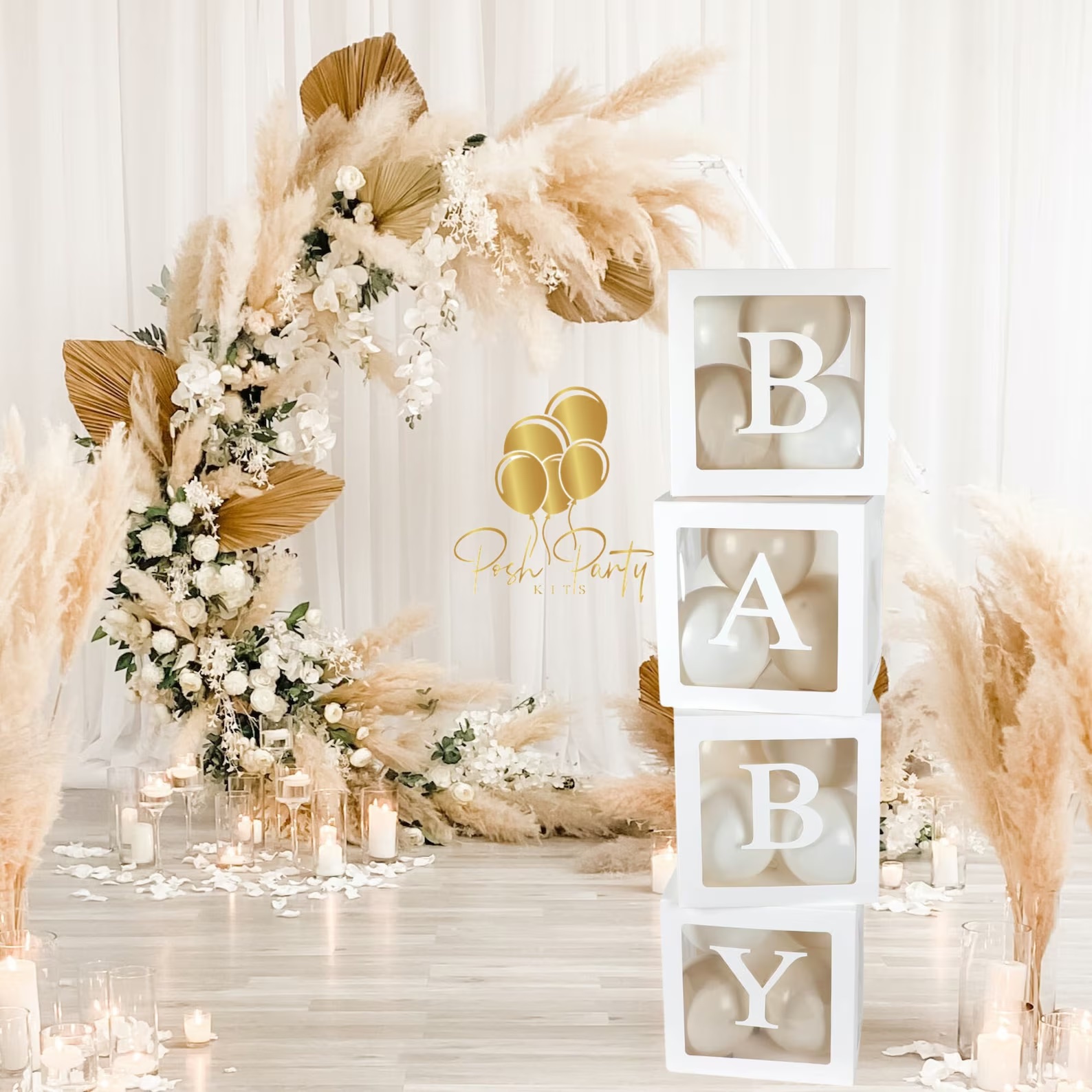 pampas grass decor for a baby shower