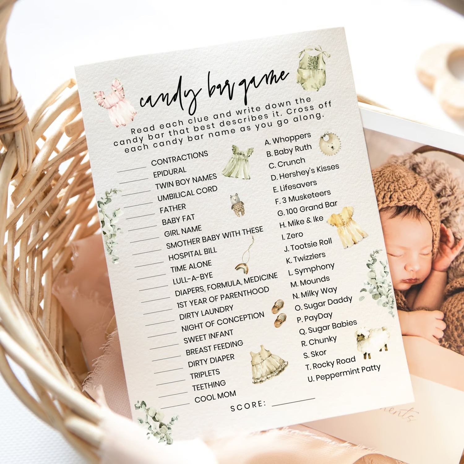 boho baby shower candy bar game
