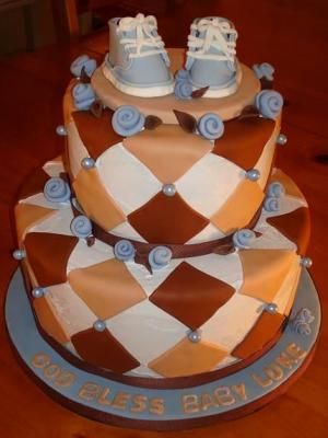image of brown and blue converse cake