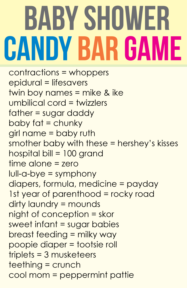 Baby Shower Candy Bar Game Free Printable