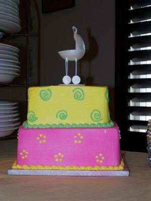 Picture of 2 tier colorful baby shower stroller cake