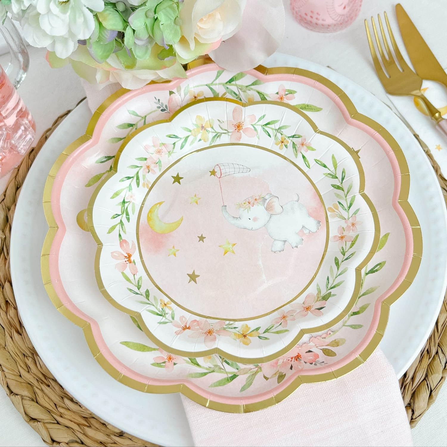 elephant baby shower plates