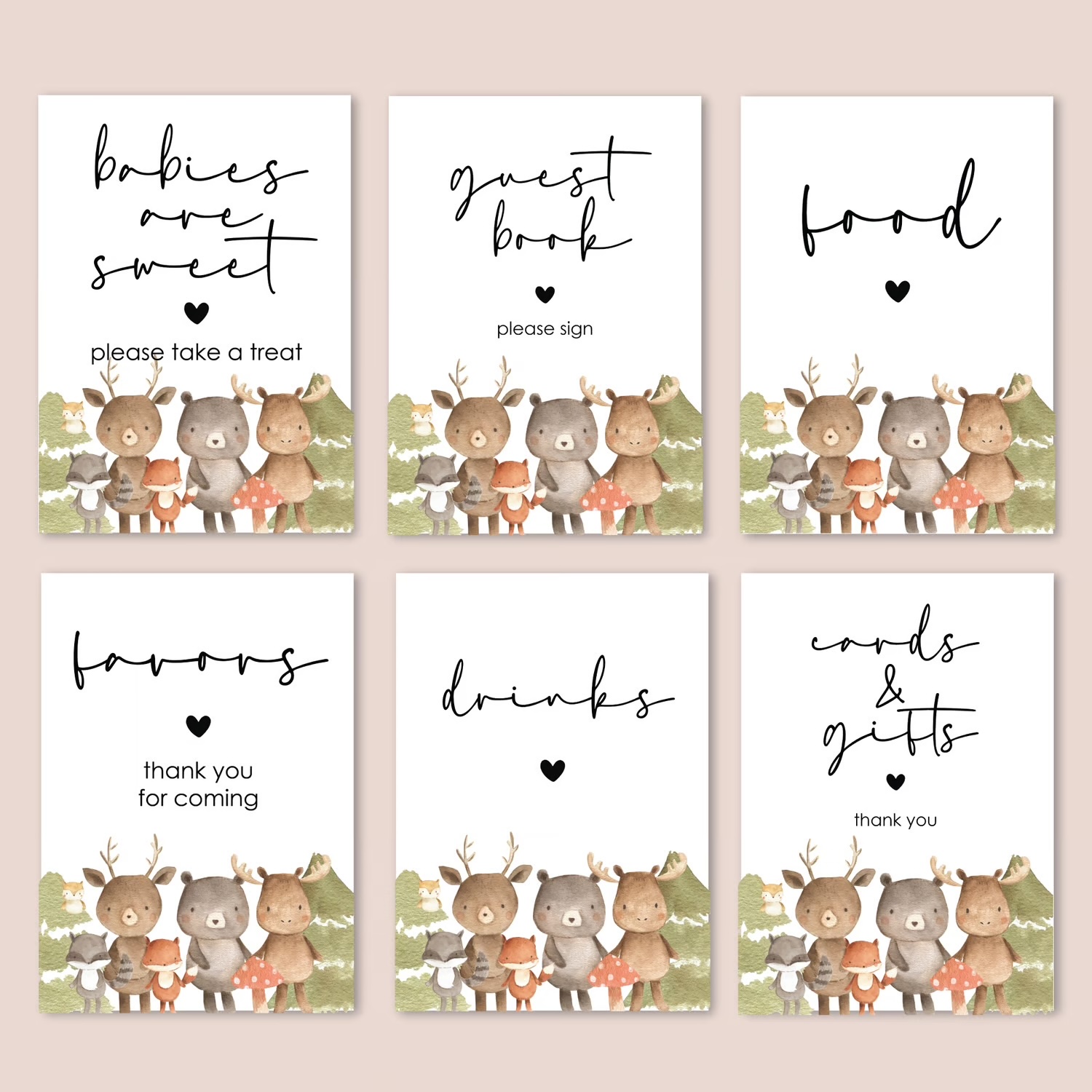 woodland animals table signs