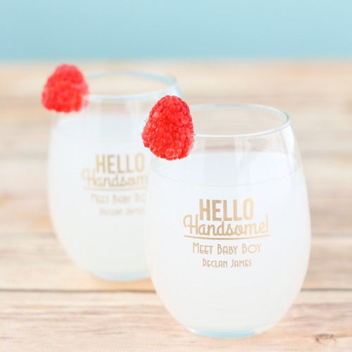 hello handsome boy baby shower favor ideas - wine glasses