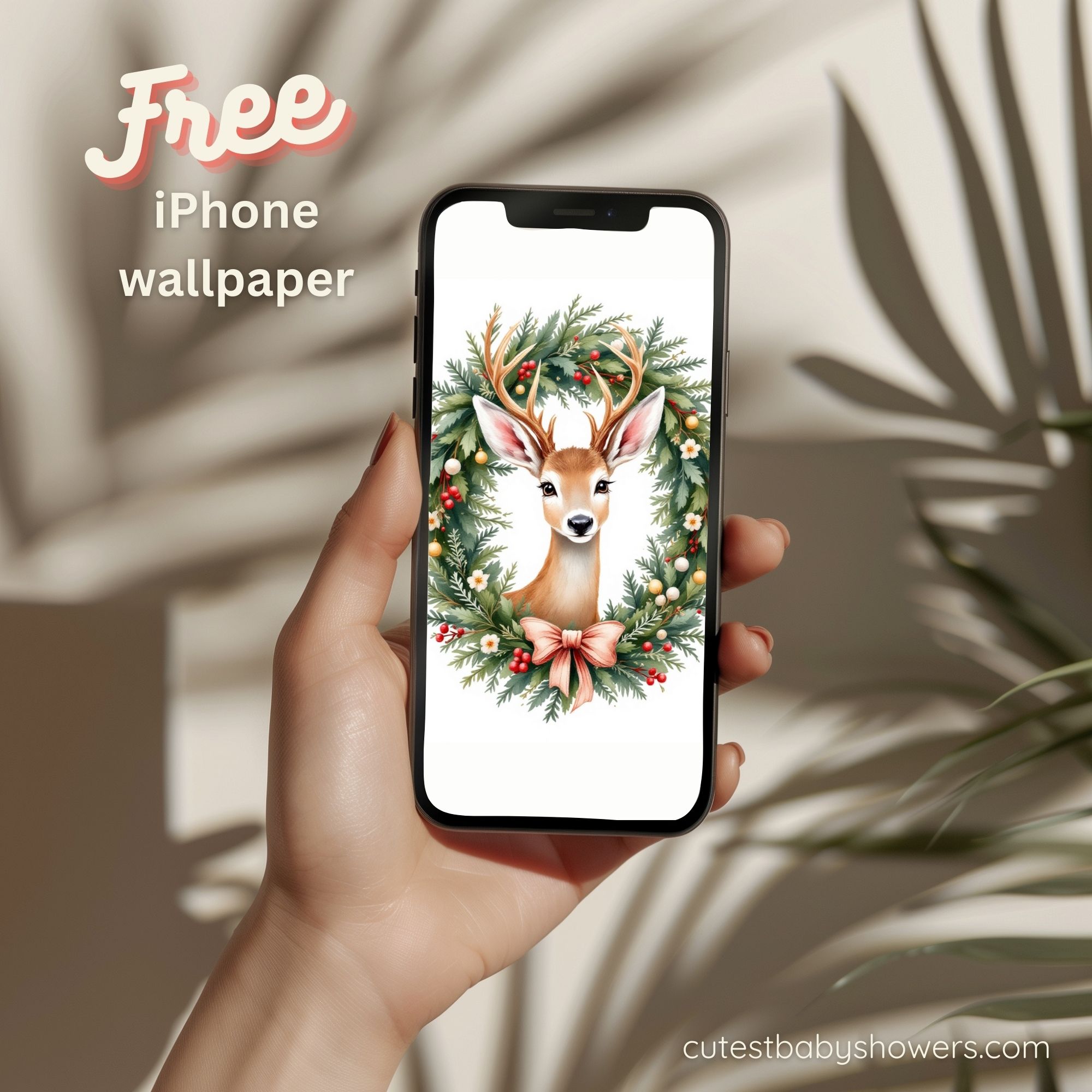 free iphone Christmas Wreath Deer wallpaper Background