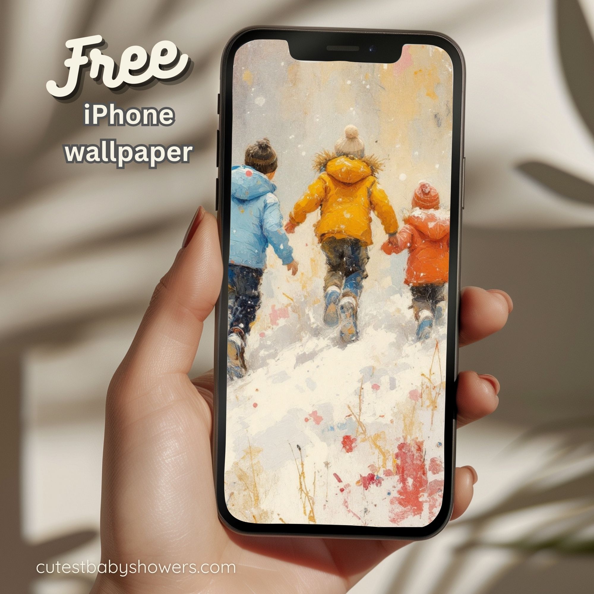 Free iPhone Wallpaper - Christmas Kids In Snow Background