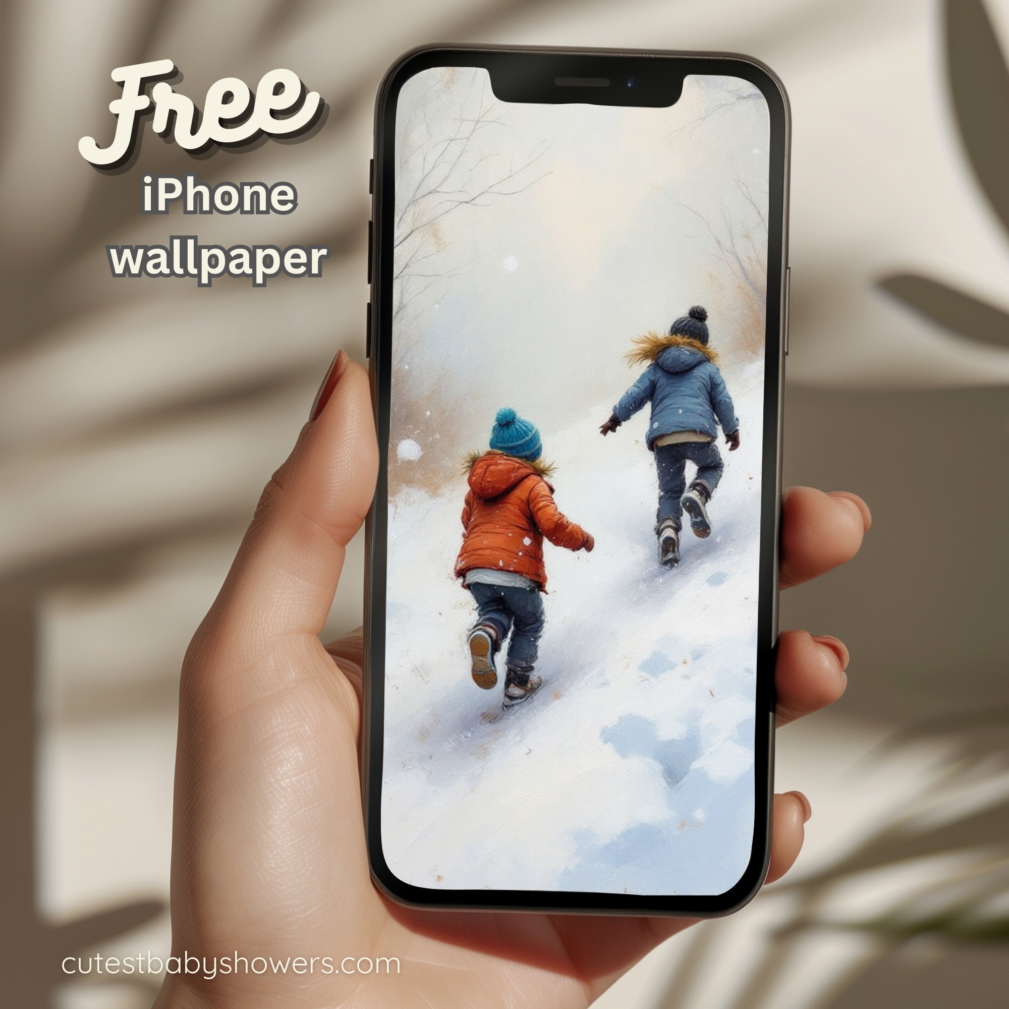 Free iPhone Wallpaper - Christmas Kids In Snow Background