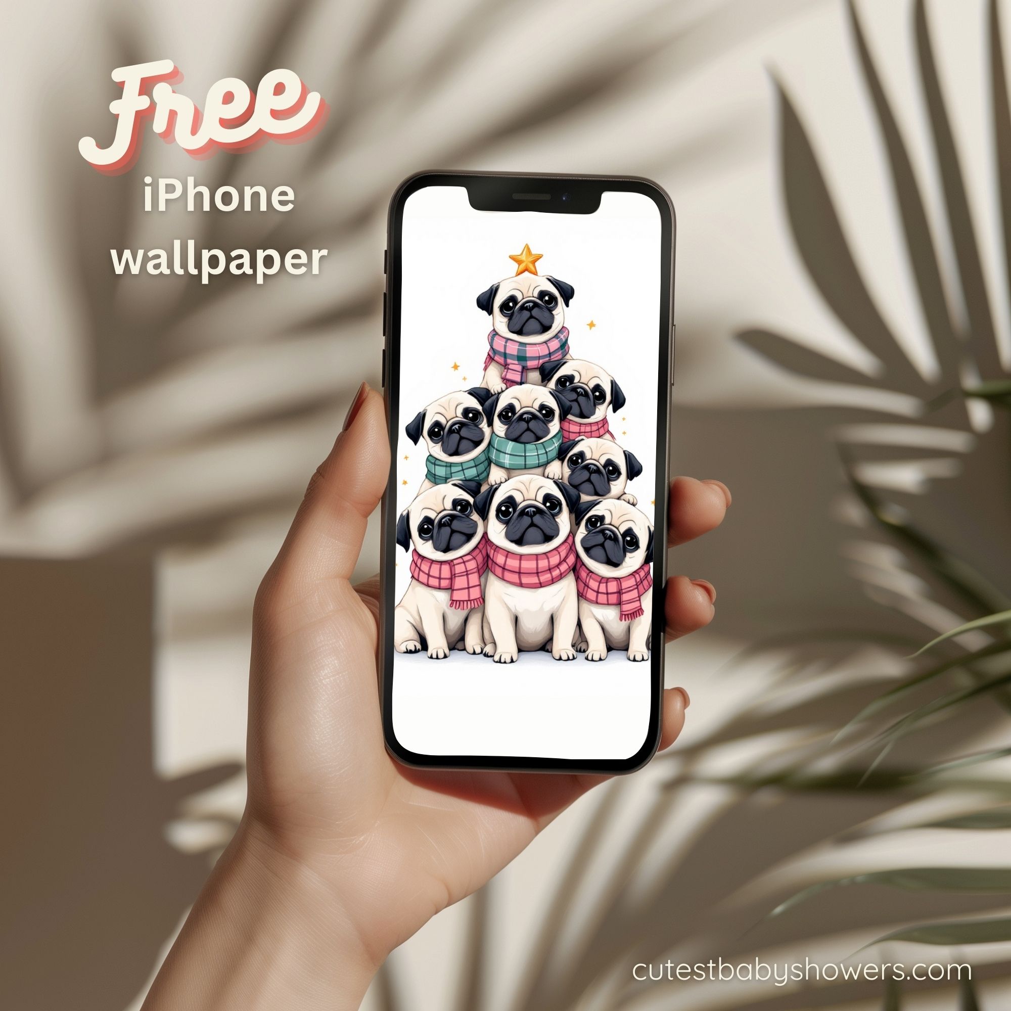 free iphone Christmas Pugs Wallpaper Background