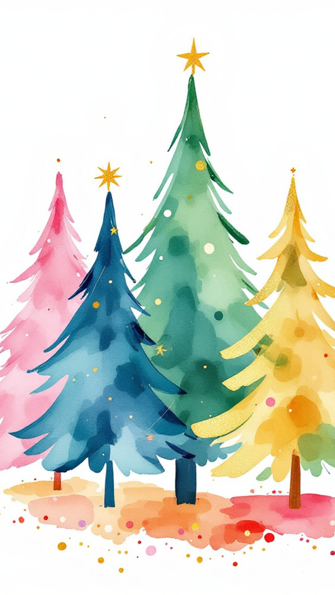colorful watercolor Christmas tree iphone background wallpaper free iphone Christmas wallpaper trees