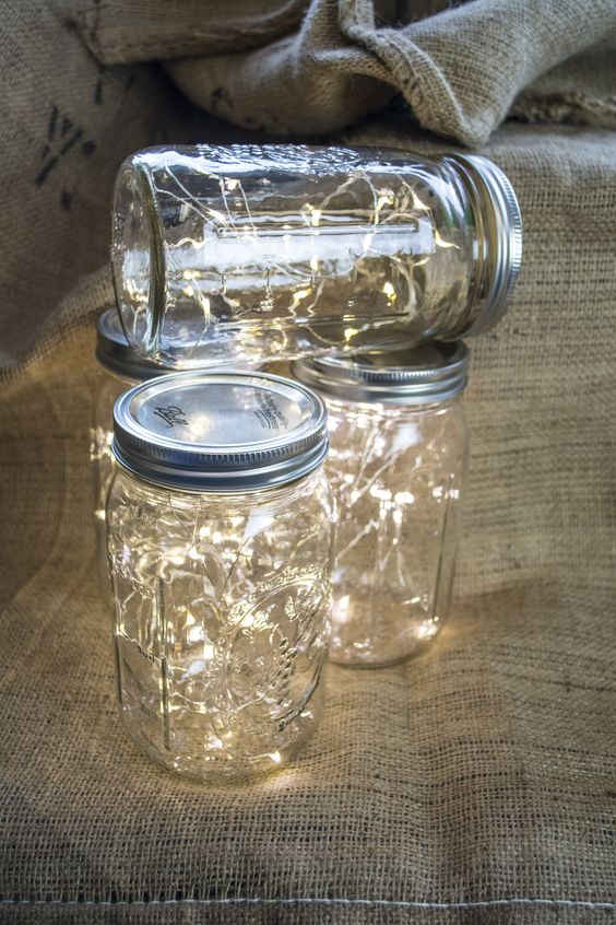 image of fairy lights in a mason jar