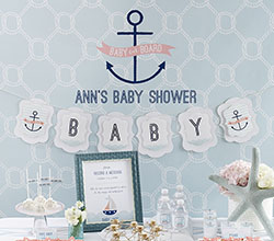 Adorable Nautical Girl Baby Shower Pink Navy Blue