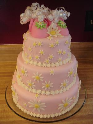 picture of pink daisy baby shower cake