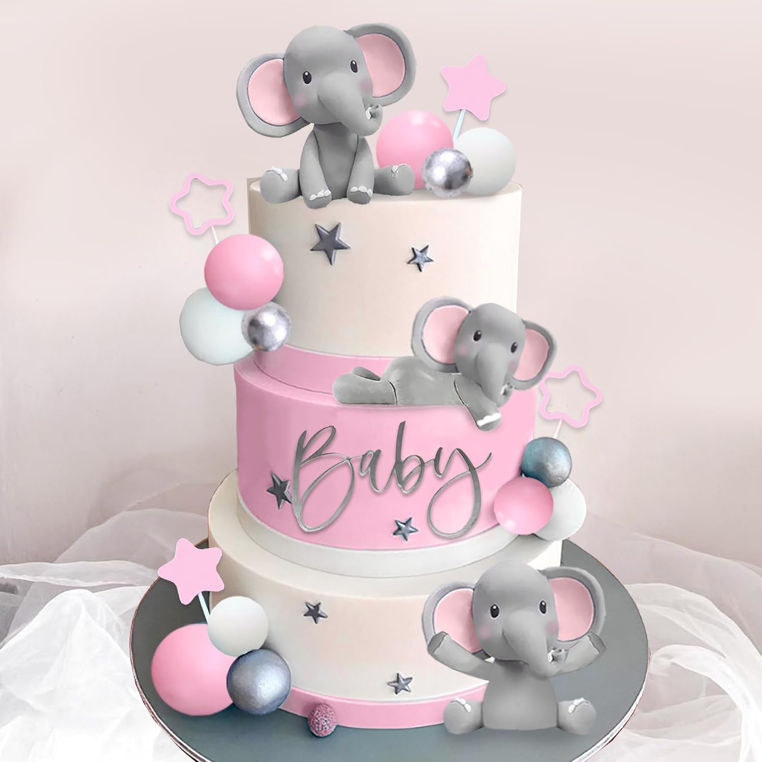 pink elephant baby shower cake