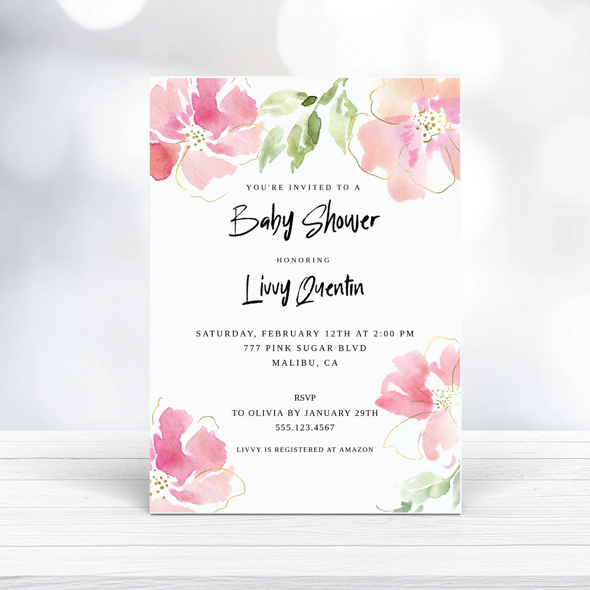pink floral baby shower invitation