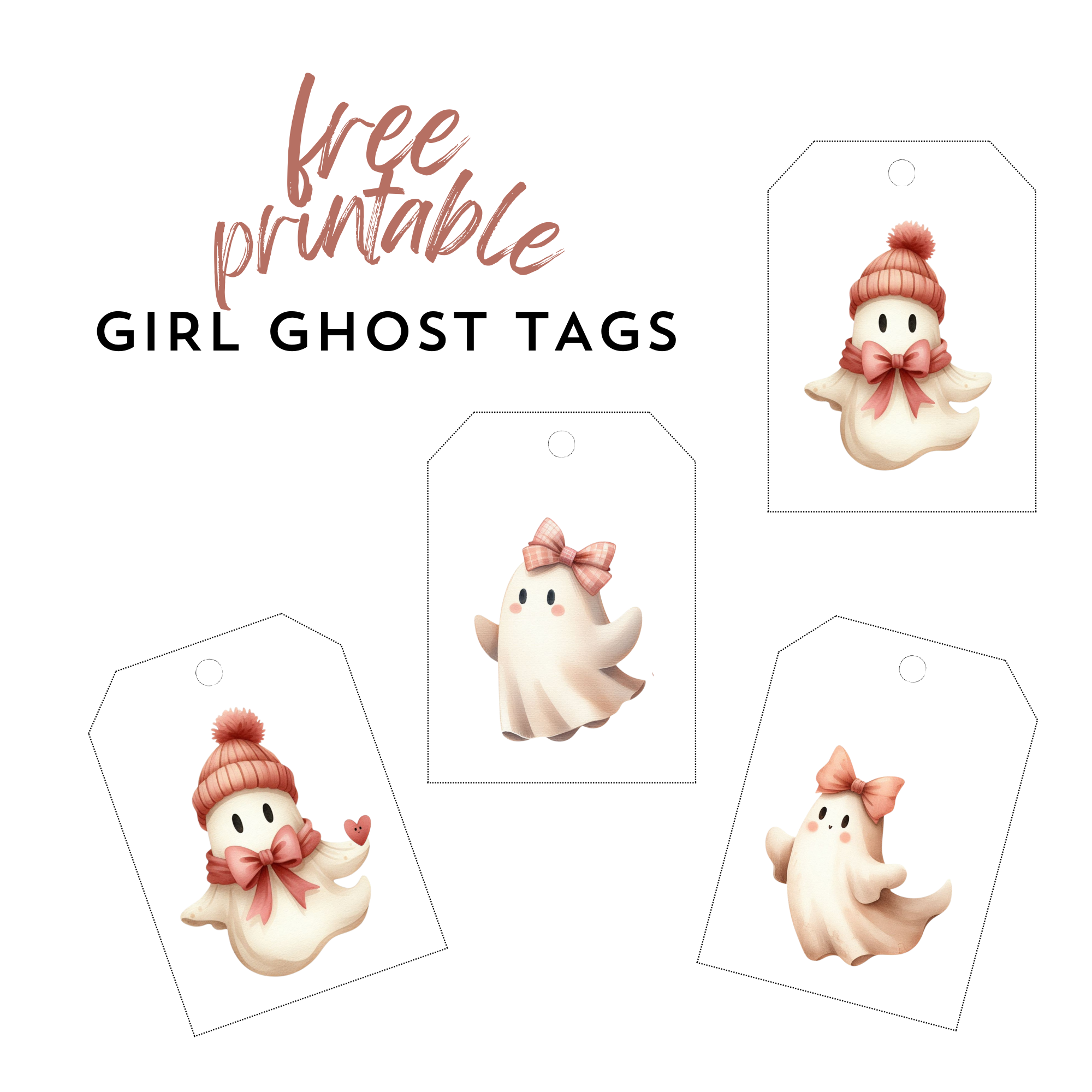 free printable pink halloween ghost favor tags