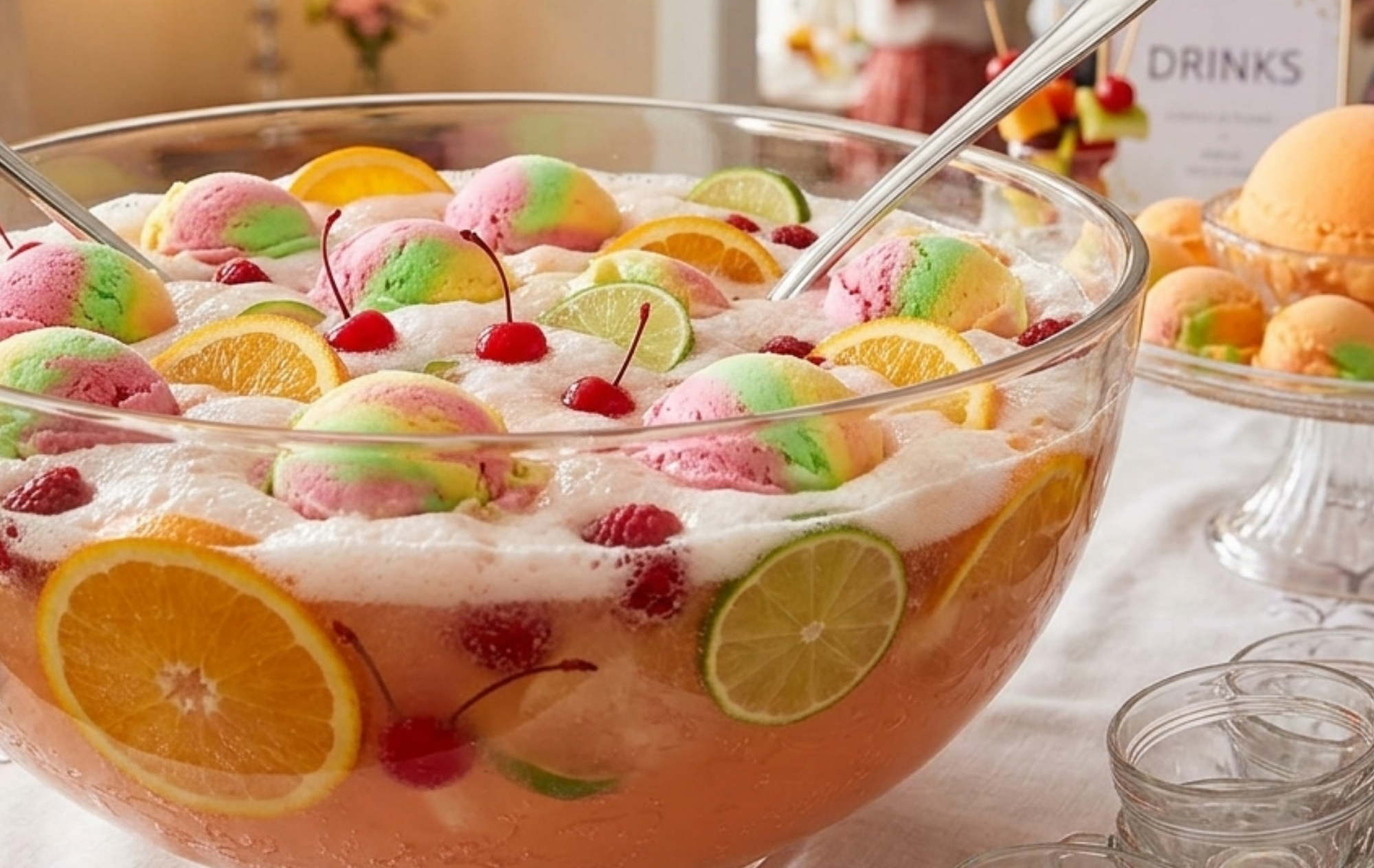 sherbet baby shower punch recipe - classic creamy punch with sherbet and ginger ale