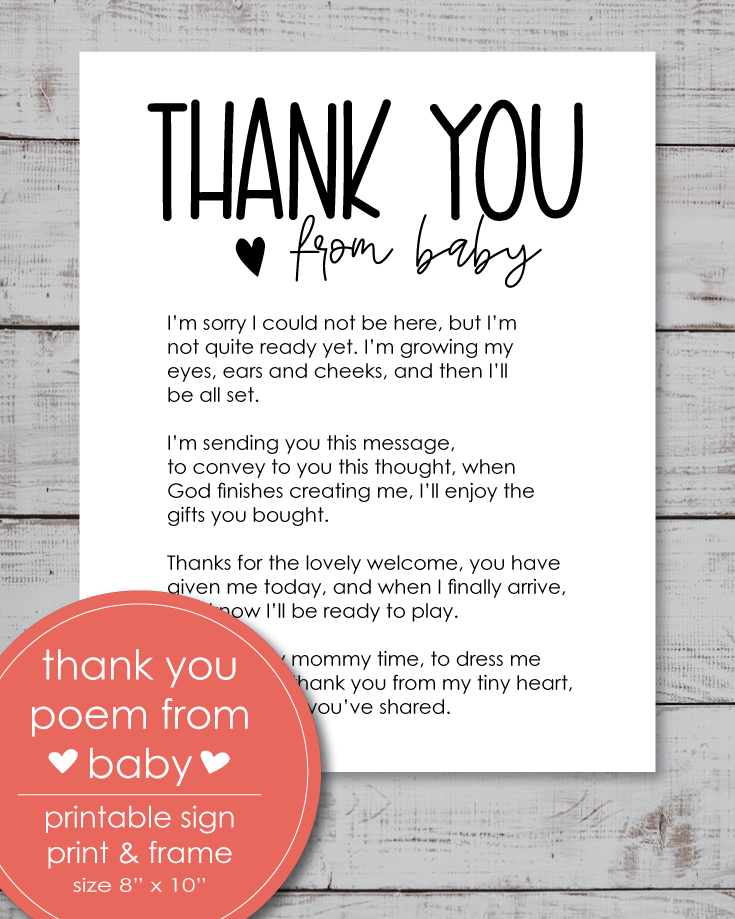 Thank You Poem From Baby Cutest Baby Shower Ideas