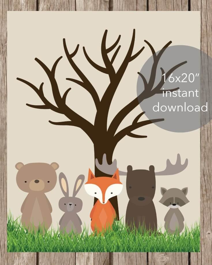 Printable Woodland Thumbprint Sign-In Tree
