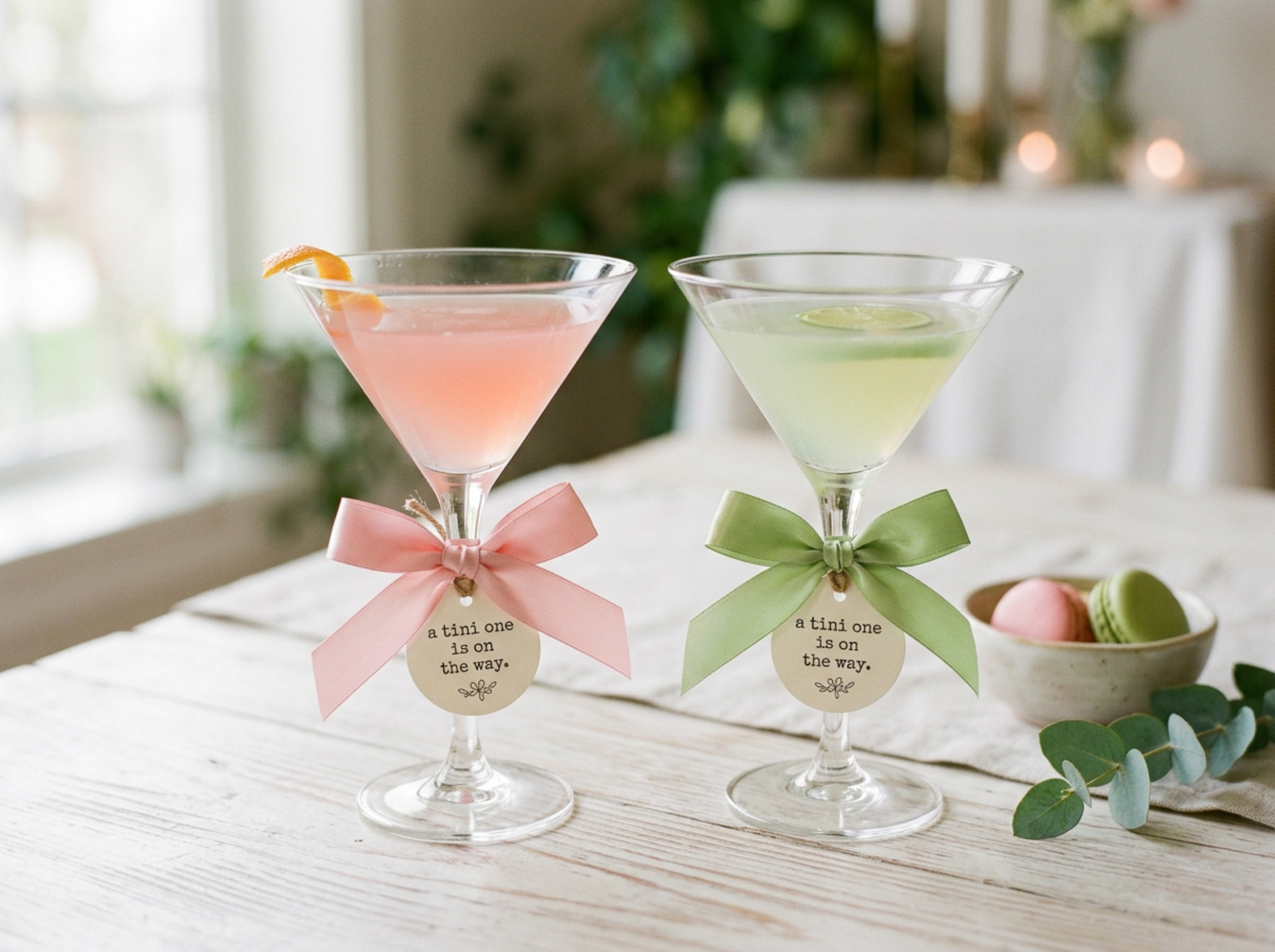 mom-tini non-alcoholic fruity baby shower drink in a coupe glass with garnish