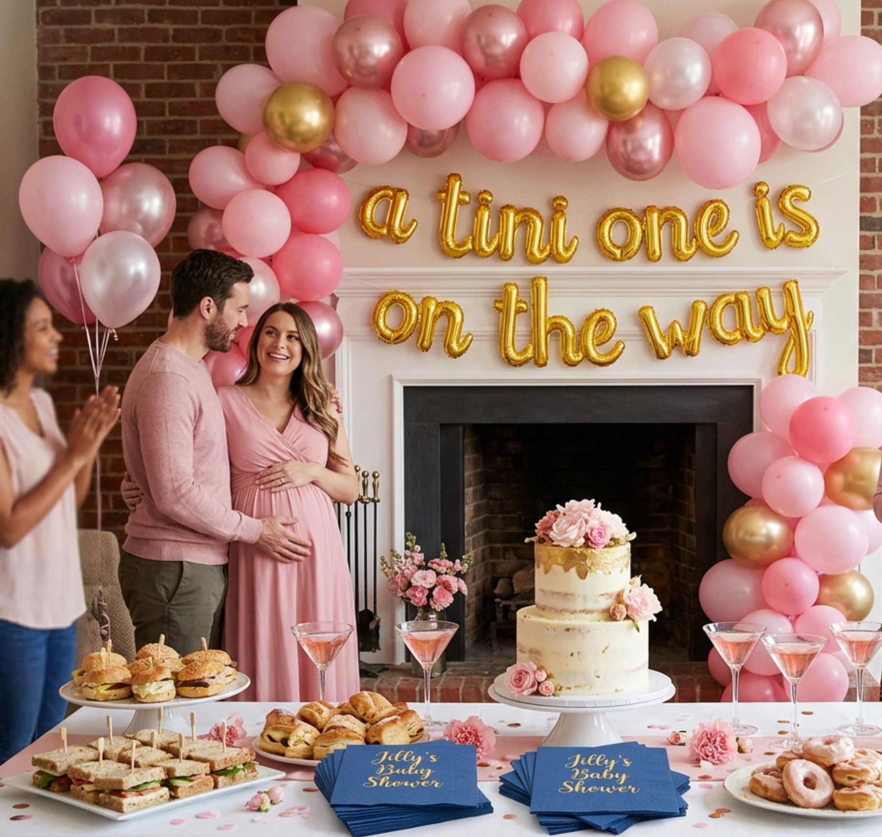 pink-tini baby shower theme with blush pink and gold martini decor for a girl baby shower