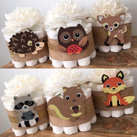 image of Woodland Mini Diaper Centerpieces