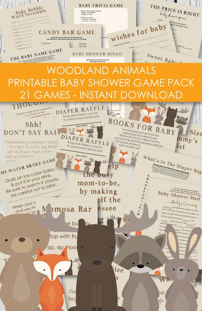 Woodland Animals Baby Shower Game Diaper Bag Game Guess What's in the Diaper Bag Printable Instant Download Woodland Baby Shower WD01