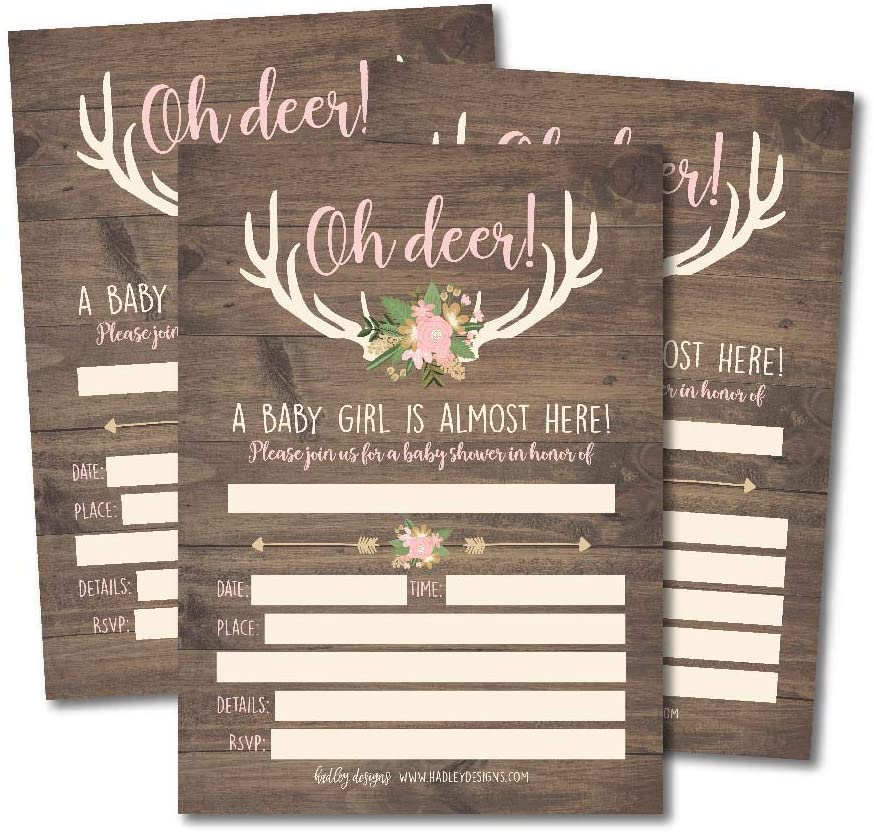 woodland girl baby shower invitation