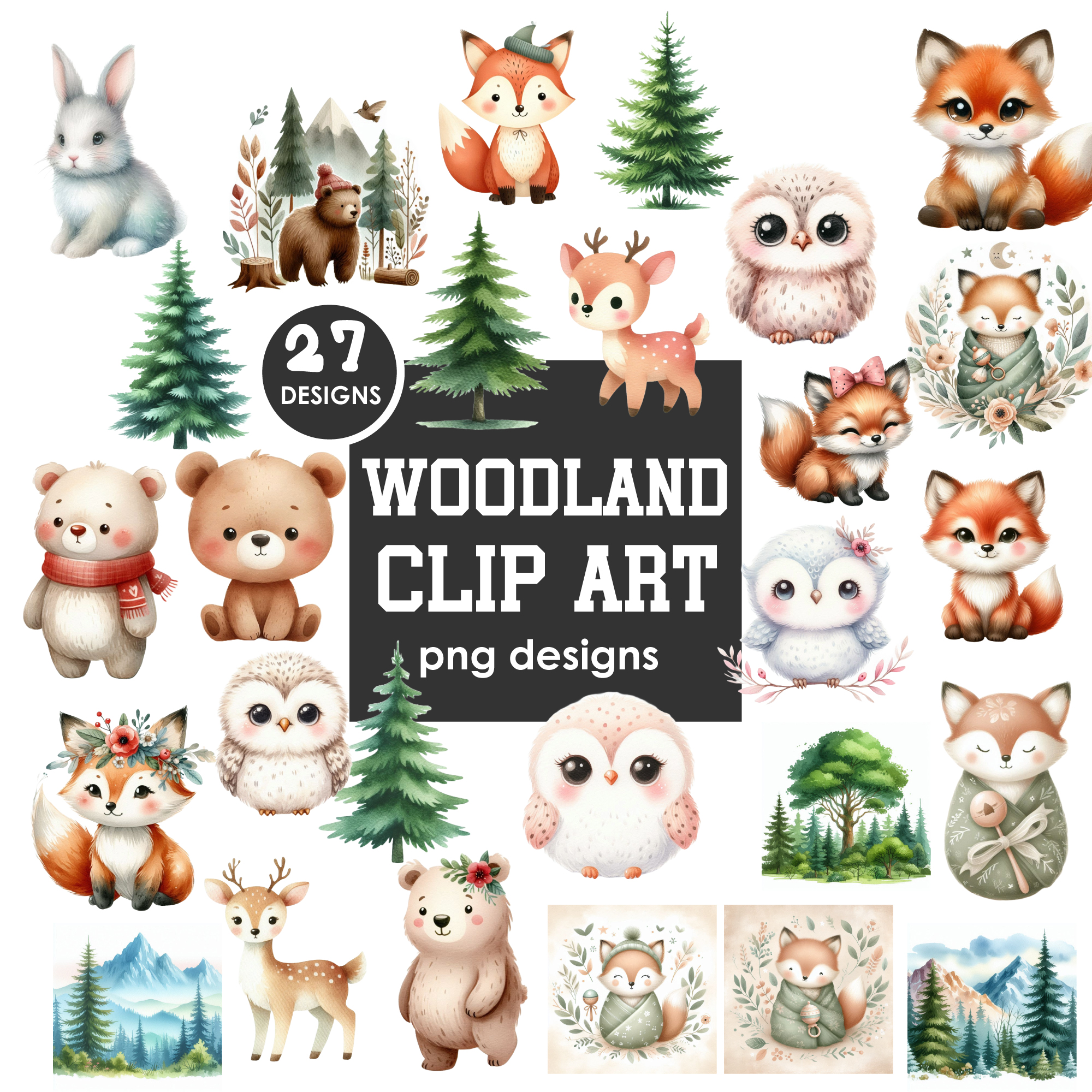 free woodland animals clip art for baby shower decorations and printables