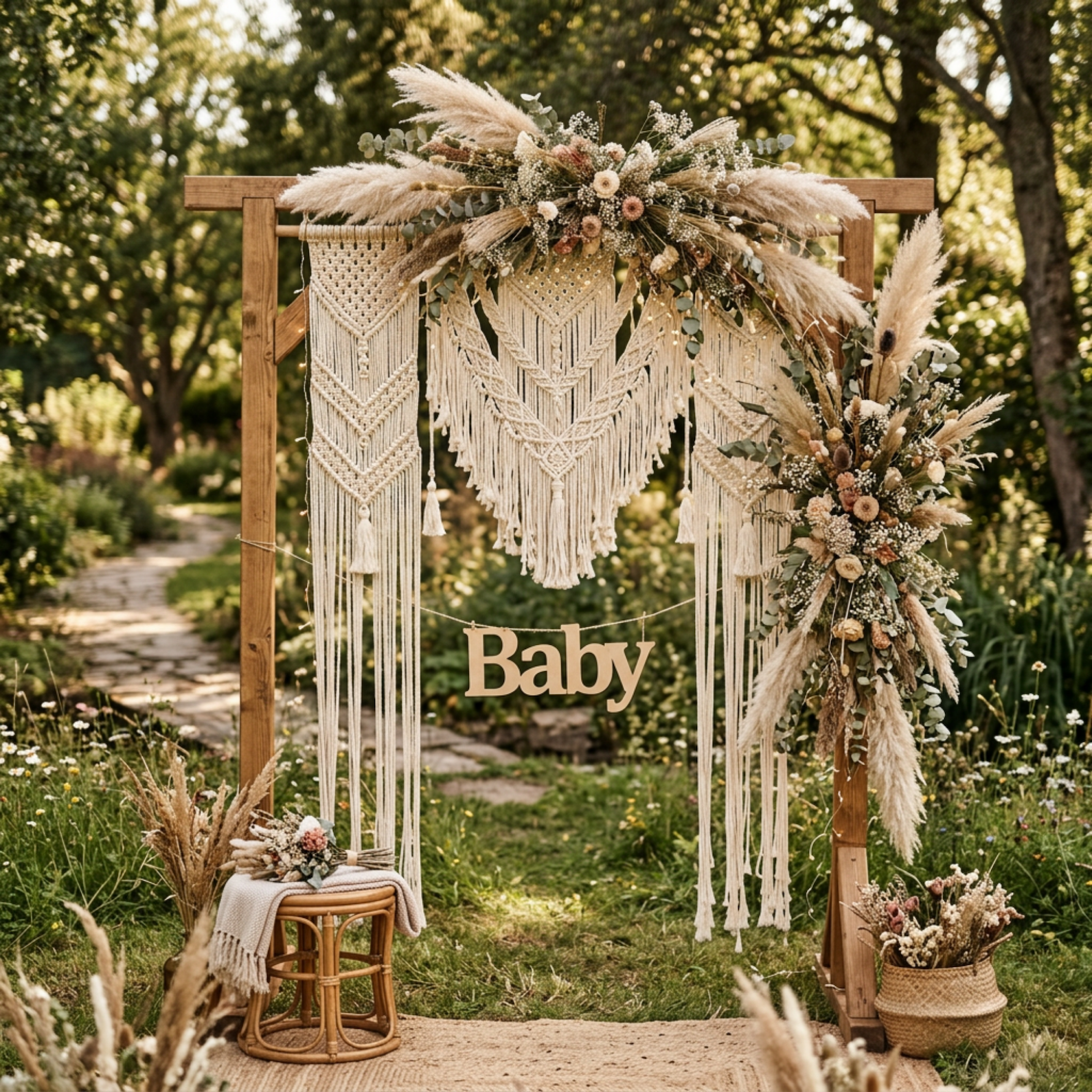 macrame hanging backdrop for boho baby shower decoration - woven boho backdrop