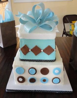 image of blue baby shower cake centerpiece