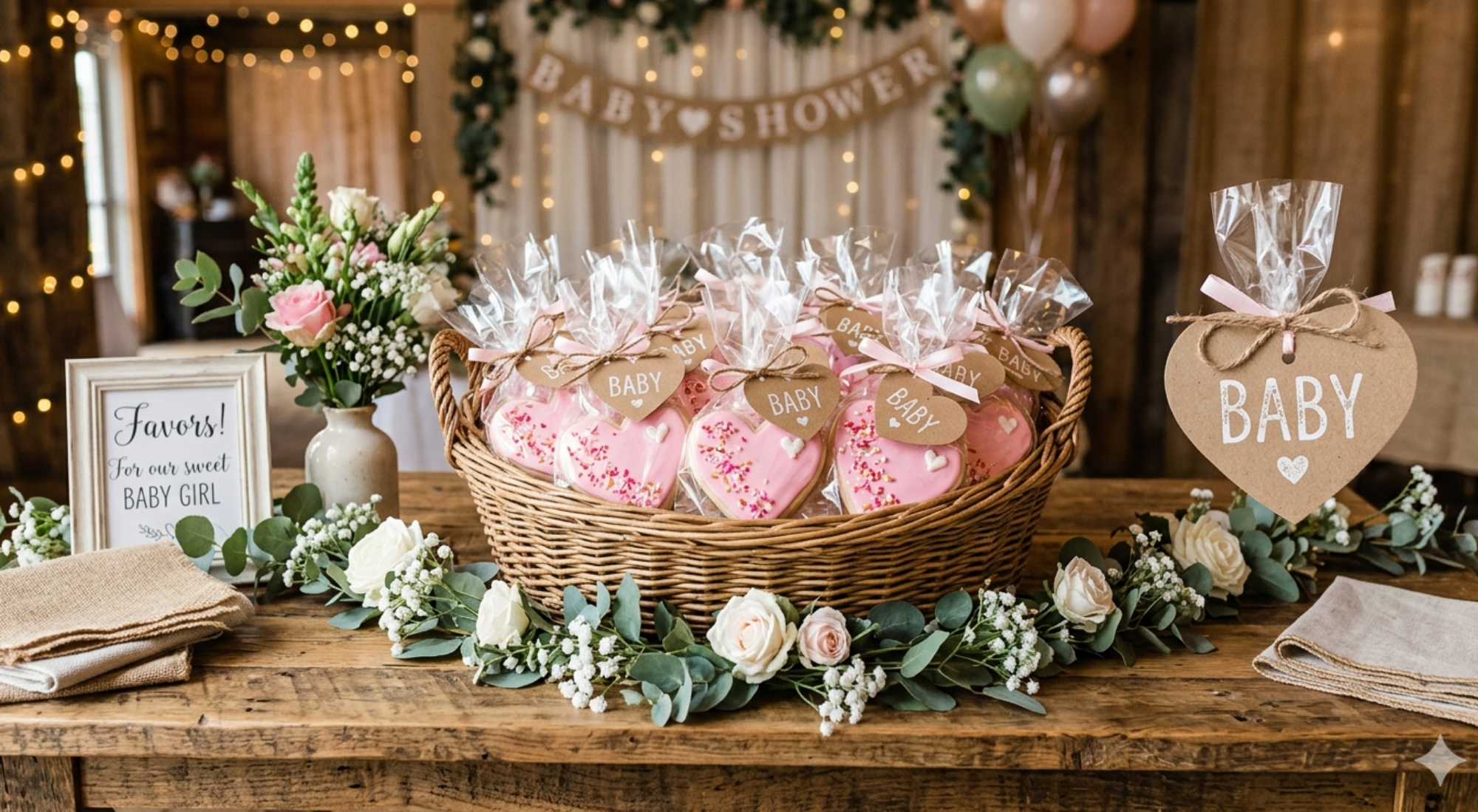 homemade cookie and baked goods baby shower favor table display