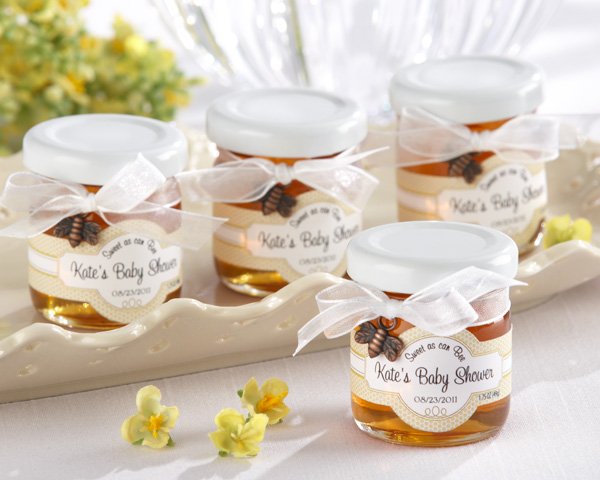 honey jar baby shower favor with ribbon and tag - sweet and practical gift for guests