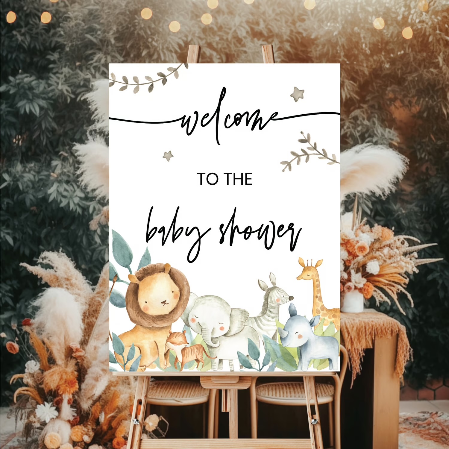 free printable jungle animals baby shower welcome sign 18x24