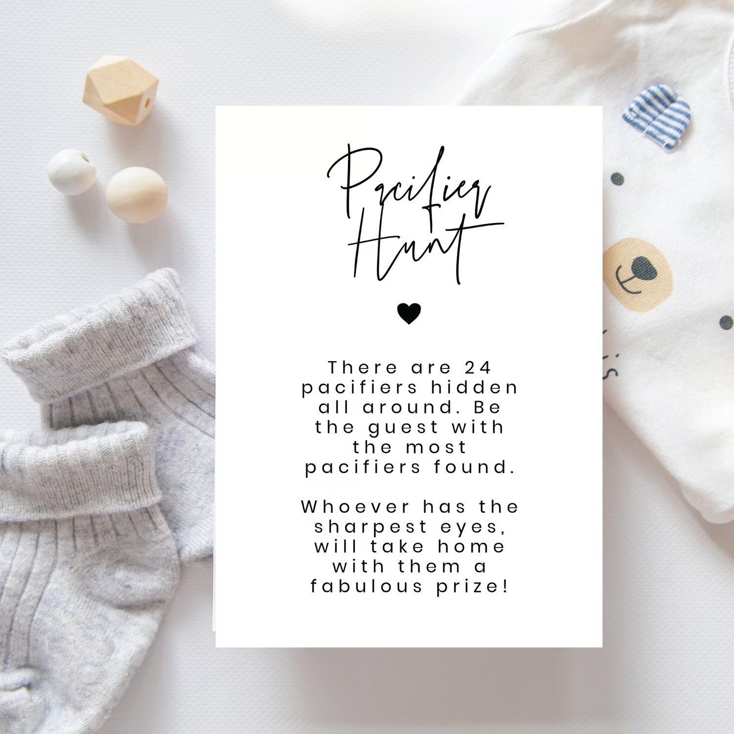 printable pacifier hunt baby shower game sign minimalist
